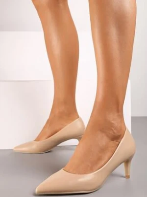 Beżowe Klasyczne Czółenka na Szpilce ze Skórzaną Wkładką Florinara