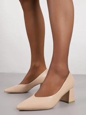 Beżowe Klasyczne Czółenka Vices na Słupku z Wkładką ze Skóry Naturalnej Erani