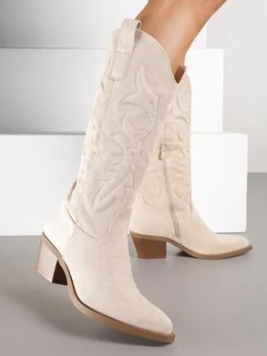 Beżowe Klasyczne Kozaki Kowbojki z Imitacji Zamszu Rilona ideal