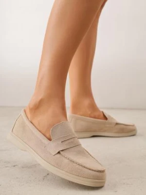 Beżowe Klasyczne Mokasyny VICES z Imitacji Zamszu ze Skórzaną Wkładką Haliris