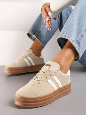 Beżowe Klasyczne Sneakersy na Niewysokiej Platformie Terilee