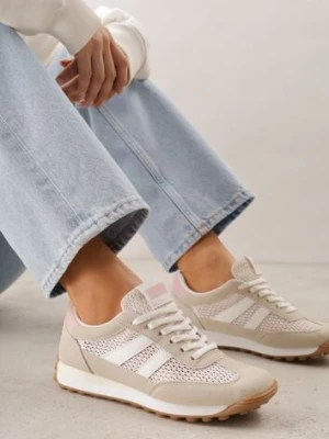 Beżowe Klasyczne Sneakersy Zdobione Siateczkowymi Wstawkami Eilshoy sport
