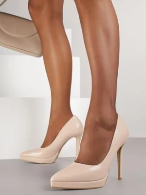 Beżowe Klasyczne Szpilki Vices z Wkładką ze Skóry Naturalnej Amarisse