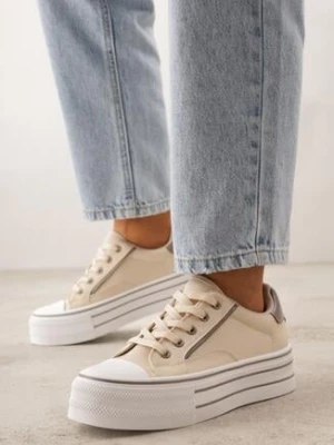 Beżowe Klasyczne Trampki na Grubej Podeszwie Araenes ballada