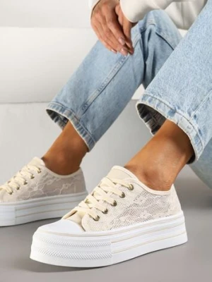 Beżowe Koronkowe Trampki Vices na Podwójnej Podeszwie Telosira ballada