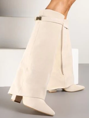 Zdjęcie produktu Beżowe Kozaki na Słupku z Wywiniętą Cholewką Gafsena