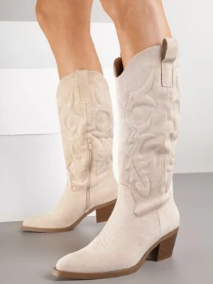 Beżowe Kozaki Typu Kowbojki w Klasycznym Stylu z Imitacji Zamszu Rilamira ideal