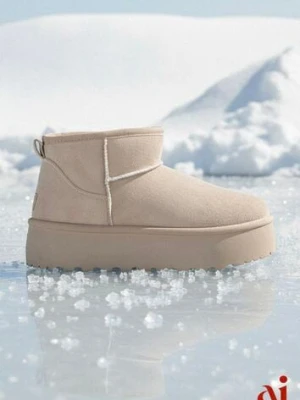 Beżowe Krótkie Śniegowce na Platformie Elenith