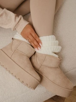 Beżowe Krótkie Śniegowce na Platformie Elenith