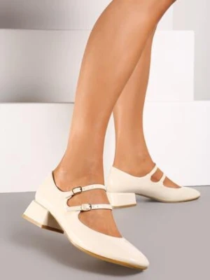 Zdjęcie produktu Beżowe Lakierowane Czółenka na Obcasie Ozdobione Paskami ze Sprzączkami Vomera vices