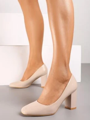 Beżowe Lakierowane Czółenka na Obcasie ze Skórzaną Wkładką Naorisa vices