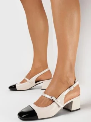 Beżowe Lakierowane Czółenka na Słupku Newalona