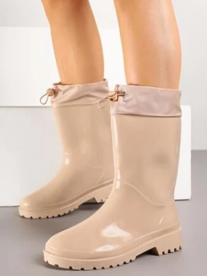 Beżowe Lakierowane Kalosze ze Ściąganą Cholewką Fevaselle seastar