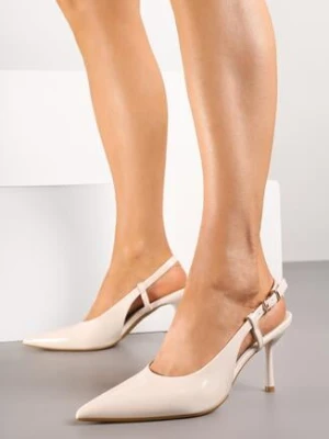 Beżowe Lakierowane Sandały Vices na Szpilce Bez Pięty Tiavarelle