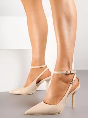 Beżowe Lakierowane Sandały Vices na Szpilce z Odkrytą Piętą Doliarea