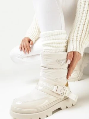 Beżowe Lakierowane Śniegowce z Ozdobnymi Taśmami Eraclio