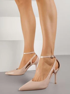 Beżowe Lakierowane Szpilki Ozdobione Wycięciami Ynisorin