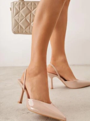 Beżowe Lakierowane Szpilki z Elastycznym Paskiem na Piętę Balzorwyn mulanka