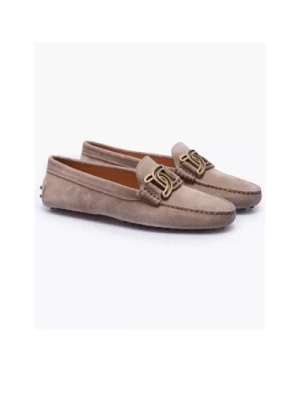 Beżowe Loafersy zamszowe z metalowymi ogniwami Tod's