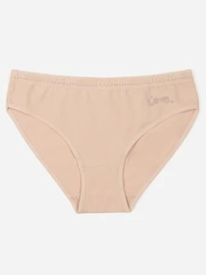 Beżowe Majtki Figi z Bawełną i Ozdobnymi Napisami Phioreia han