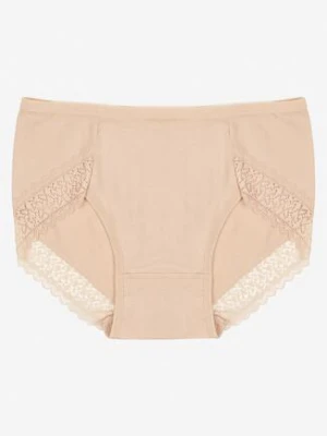 Beżowe Majtki Figi z Bawełny z Koronkową Lamówką Idilea han