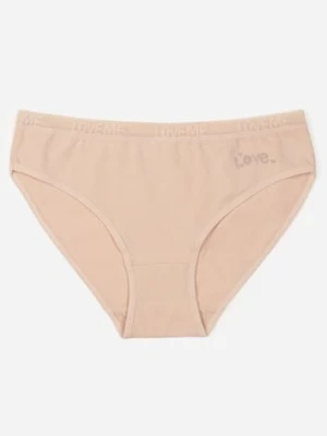 Beżowe Majtki Figi z Bawełny z Napisem Love Adririn han