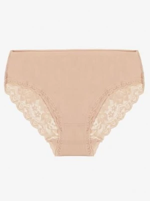 Beżowe Majtki Figi z Koronkowymi Wstawkami Amiora