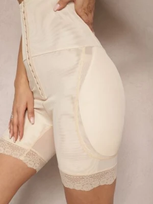 Beżowe Majtki Modelujące High Waist z Szelkami i Push-Upem Tarenna