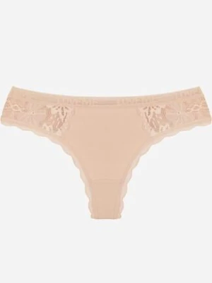 Beżowe Majtki Stringi z Subtelną Koronką z Bawełną Adriedah han