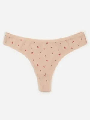 Beżowe Majtki Strongi z Drobnym Nadrukiem z Bawełną Clymeine han