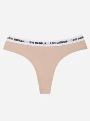 Beżowe Majtki Typu Stringi z Bawełną i Napisami Veza