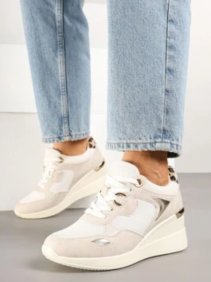 Beżowe Miejskie Sneakersy na Koturnie Cenerra mulanka