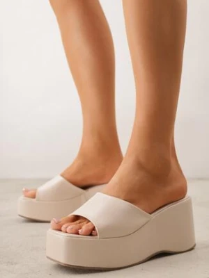 Beżowe Minimalistyczne Klapki na Koturnie z Kwadratowym Noskiem Mosing sergio todzi