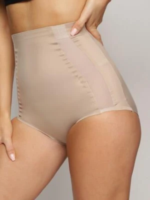 Beżowe Modelujące Majtki z Wysokim Stanem i Wstawkami z Siateczki Gabrielina