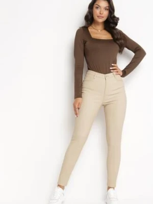 Beżowe Modelujące Spodnie Skinny z Kieszeniami Envoi daysie