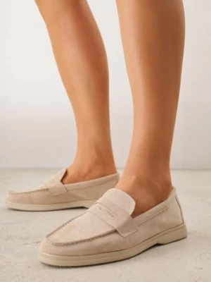 Beżowe Mokasyny Casual VICES z Imitacji Zamszu z Wkładką ze Skóry Naturalnej Sheiris