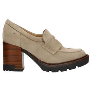 Beżowe mokasyny damskie na obcasie 46239-64 Wojas