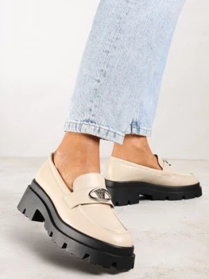 Zdjęcie produktu Beżowe Mokasyny na Platformie Ozdobione Klamrą Kikilla vices