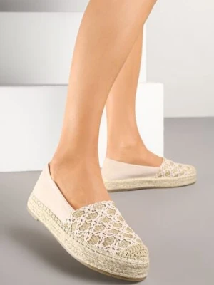 Beżowe Espadryle Ozdobione Plecionką i Geometrycznym Motywem Sdivoria milas91