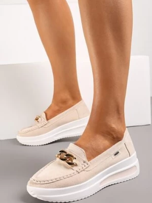 Beżowe Mokasyny z Łańcuszkiem na Wysokiej Platformie Iracana