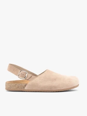 Beżowe mule z paskiem ze skóry welurowej Ryłko