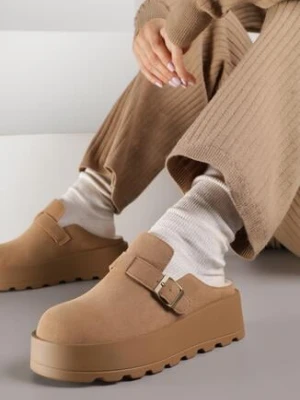 Beżowe Niskie Śniegowce na Grubej Podeszwie Zdobione Sprzączką Vetiare ciaodeo