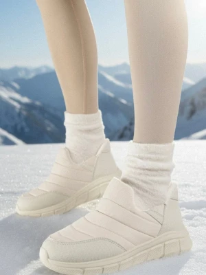 Beżowe Pikowane Sneakersy Śniegowce na Grubej Tłoczonej Platformie Verta Ballada