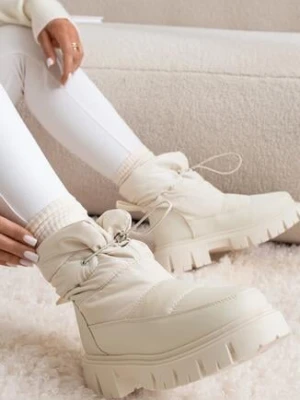 Beżowe Pikowane Śniegowce na Grubej Podeszwie ze Ściągaczem Orbica vices