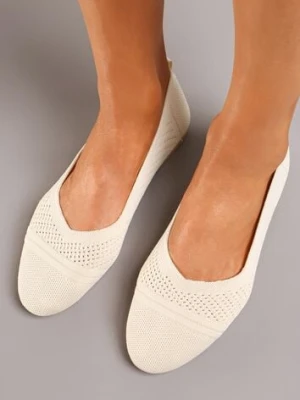 Beżowe Płaskie Balerinki z Siateczkowego Materiału Nelibra