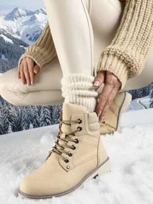 Beżowe Płaskie Klasyczne Traperki ze Sznurowaniem Lobanne vices