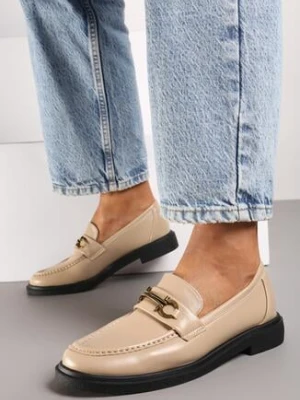 Beżowe Płaskie Mokasyny z Metalową Klamrą Evelithia