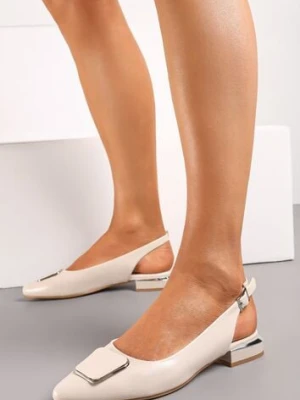Zdjęcie produktu Beżowe Płaskie Sandały Sling-Back z Noskiem w Szpic i Klamrą ze Skórzaną Wkładką Sitaraga