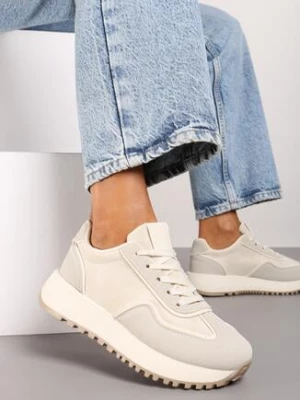 Beżowe Płaskie Sneakersy z Geometrycznym Motywem Erisalen