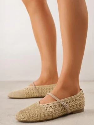 Beżowe Plecione Balerinki VICES z Paskiem z Klamerką i Wycięciem V Nemecea